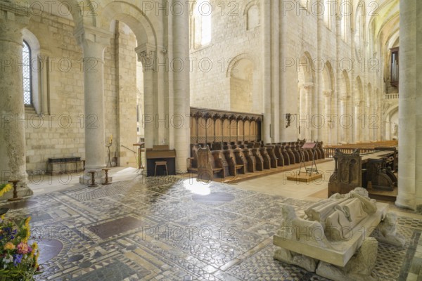 Tomb slab of Philip I and marble floor in opus sectile technique (Latin cut work), Abbey of Fleury, Saint-Benoît-sur-Loire, Département Loiret, France