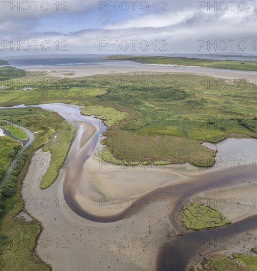 Aerial view of river structures, Inishkeel, County Donegal, Ireland