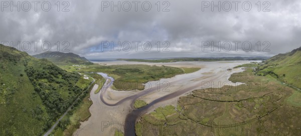 Aerial view of river structures, Maghera, Inishkeel, County Donegal, Ireland