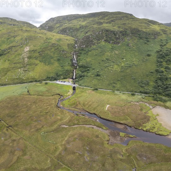 Aerial view of Assaranca Waterfall, Inishkeel, County Donegal, Ireland