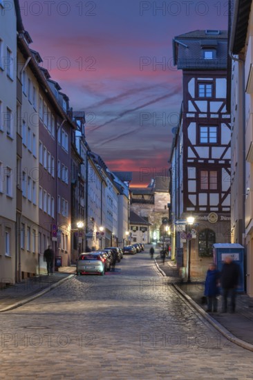 Historic Altstadtgasse, behind the city wall, Albrecht-Dürrer-Straße, Nuremberg, Middle Franconia, Bavaria, Germany