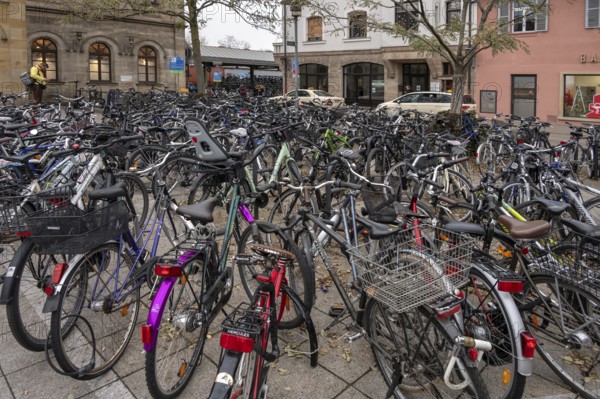 Bicycle parking lot in front of the train station, Erlangen, Middle Franconia, Bavaria, Germany