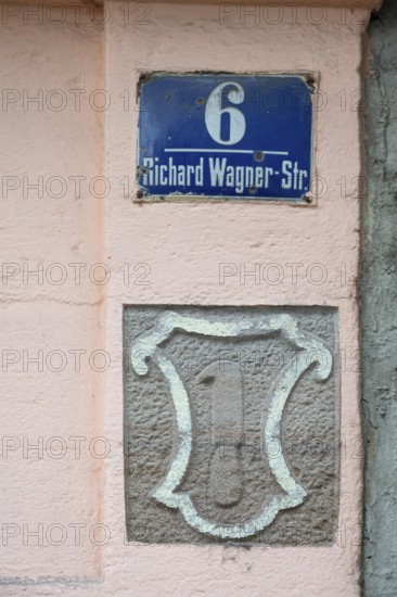 Relief of a knife, profession of a butcher, at the house from 1707, Richard Waghner-Str. 6. Erlangen, Middle Franconia, Bavaria, Germany