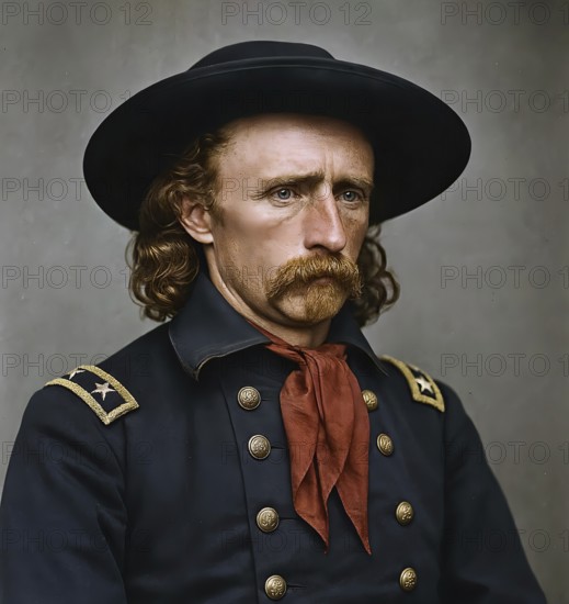 Portrait of General George Armstrong Custer, symbolic picture Battle of the Little Bighorn, Indians, Indian War, Sitting Bull, North America, Dakota, Lakota, Sioux, AI generated