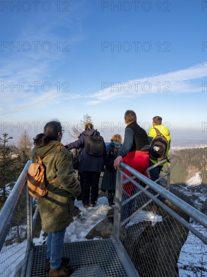 Hiking group at Aussicht im Gebirge, Fuchskanzel, Zittau Mountains, things, Germany