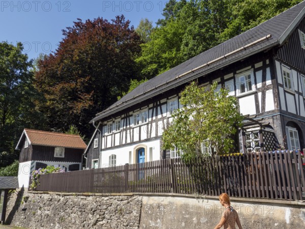 Fachwerkhäuser, Umgebindehäuser, Altes Zollhaus, Lückendorf, Zittau Mountains, Saxony, Germany