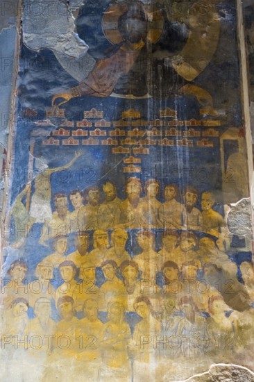 Wall painting in a church depicting apostles and a religious supermotif, Akhtala monastery, Akhtala, Lorikeet province, Armenia