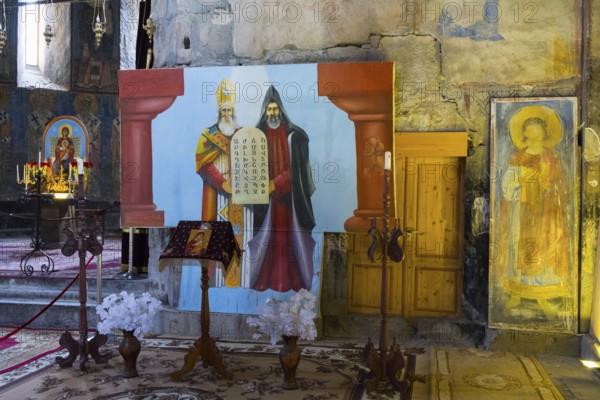 Church interior with icons of saints and impressive wall paintings, Akhtala monastery, Akhtala town, Lorikeet province, Armenia