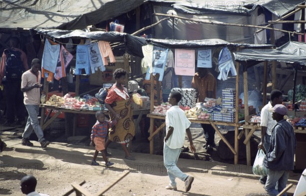 People, market, marketplace, Lilongwe, Malawi, Africa, June 2000, vintage, retro, old, historic