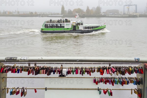Love Locks and Barge, St. Pauli, Hamburg, Germany