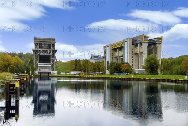 The new and the old boat lift in Niederfinow, Brandenburg, Germany