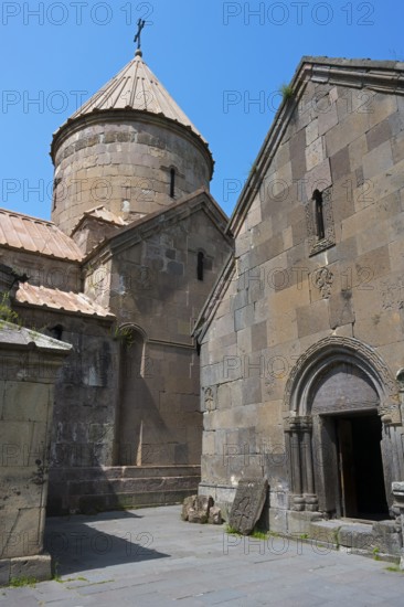 Medieval stone church with dome under clear sky, Goshavank monastery, Tavush province, Armenia