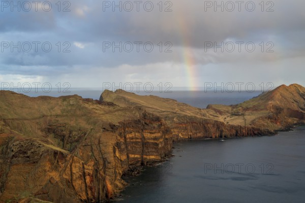 Sunset, rainbow at sea, volcanic peninsula, Ponta de São Lourenço, Ponta de Sao Lourenco, rocky coast, Punta de San Lorenzo, Madeira, Portugal