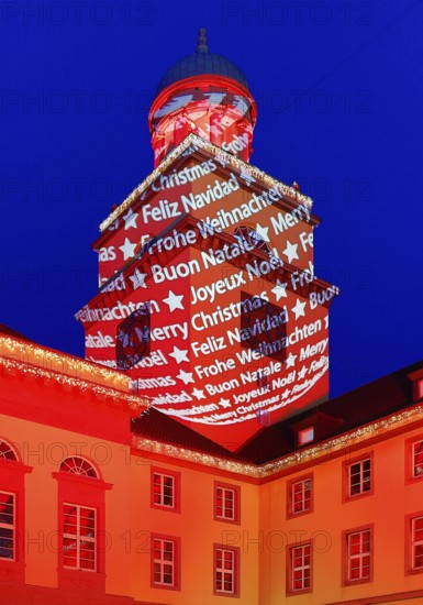 The town hall illuminated for the Christmas market in Witten, Ruhr area, North Rhine-Westphalia, Germany