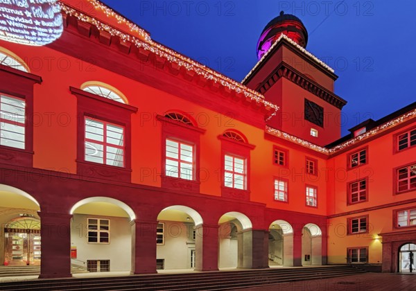 The town hall illuminated for the Christmas market in Witten, Ruhr area, North Rhine-Westphalia, Germany