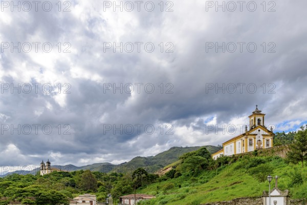Baroque churches on the hills of the historic city of Ouro Preto, Ouro Preto, Minas Gerais, Brazil