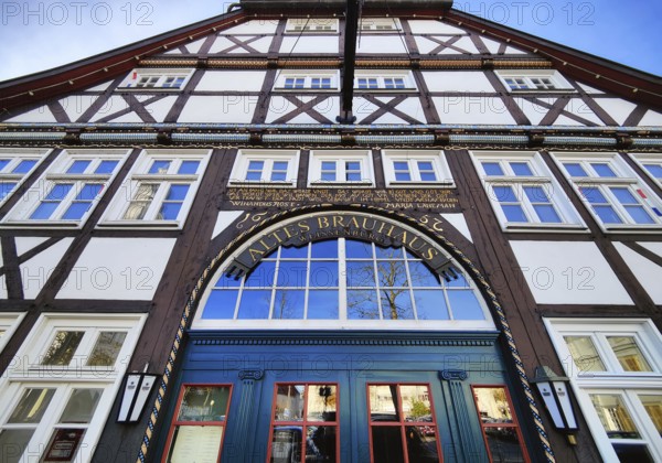Beautiful door detail on the half-timbered Altes brewhouse in the historic city center of Lippstadt, Altstadt, North Rhine-Westphalia, Germany