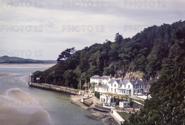 Buildings in Portmeirion folly tourist village, Gwynedd, North Wales, UK in 1985, built by Sir Clough Williams-Ellis