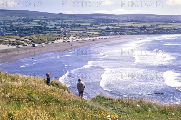 Sandy beach at Newport, Pembrokeshire Coast national park, Wales, UK 16 July 1971