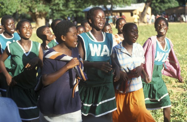 Exuberant woman at a village festival in Kande, Malawi, Africa, July 2000, vintage, retro, old, historic