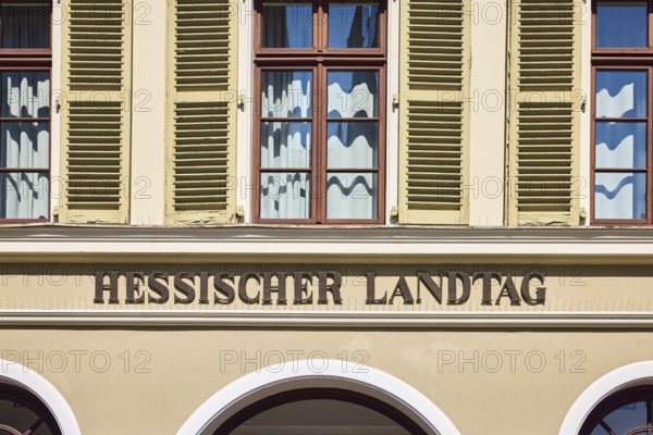 Hessian state parliament, sign state parliament, sunny, Schlossplatz, Wiesbaden, state capital, district-free city, Hesse, Germany