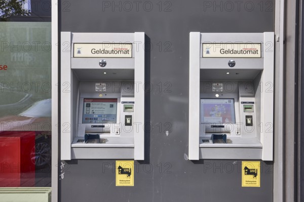 ATM, commercial building, façade, shop window, savings bank, Nassauische Sparkasse, sunny, Webergasse, Wiesbaden, state capital, district-free city, Hesse, Germany