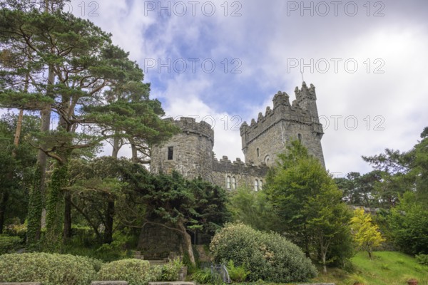 Castle seen from boat dock, Glenveagh National Park, Cross Roads, County Donegal, Ireland