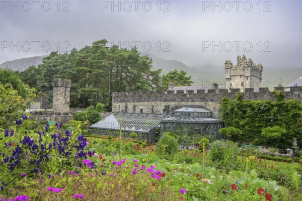 Castle with Castle Gardens, Glenveagh National Park, Cross Roads, County Donegal, Ireland