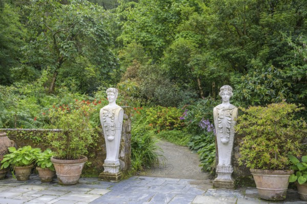 Statues in the Italian Garden near the castle, Glenveagh National Park, Cross Roads, County Donegal, Ireland