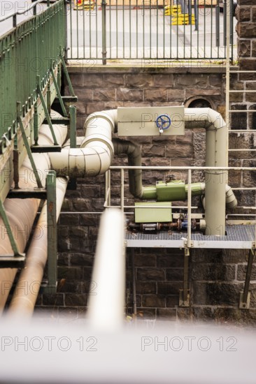District heating pipeline on the banks of the Wupper, Wuppertal, Germany