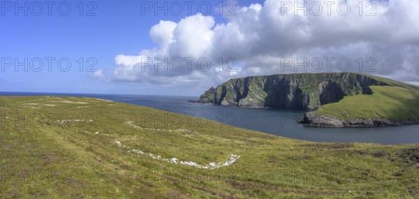 Eire sign from World War II, Portacloy loop cliff walk, Muingnabo, County Mayo, Ireland