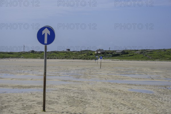 Autoroute sign only passable at low tide, Omey Island, Sillerna, County Galway, Ireland
