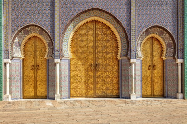 Three richly decorated doors with detailed mosaics and ornaments