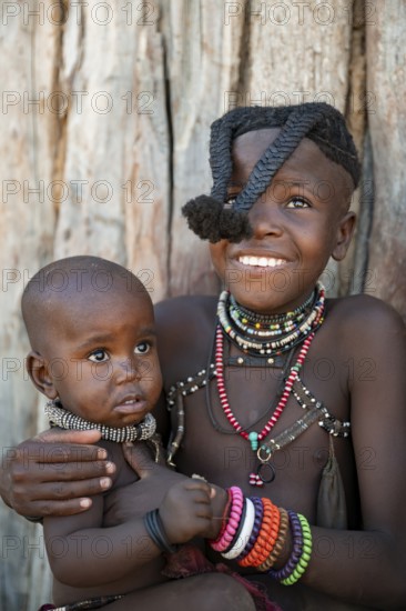 Portrait, girl, Himba children, traditional Himba village, Kaokoveld, Kunene, Namibia