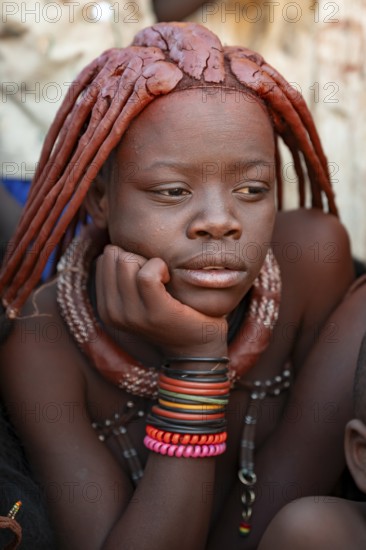 Himba woman, traditional Himba village, Kaokoveld, Kunene, Namibia
