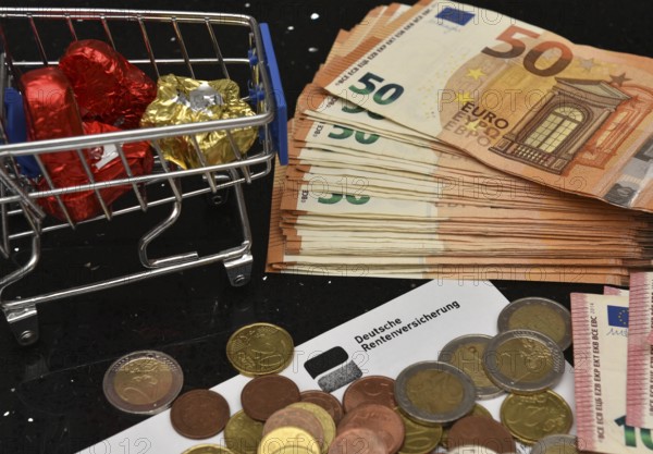 German pension insurance calculates the pension, euro, banknotes, coins