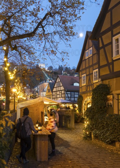 Elbhangfest Christmas market in Dresden Loschwitz in the historic village center of Loschwitz during Advent, Dresden, Saxony, Germany
