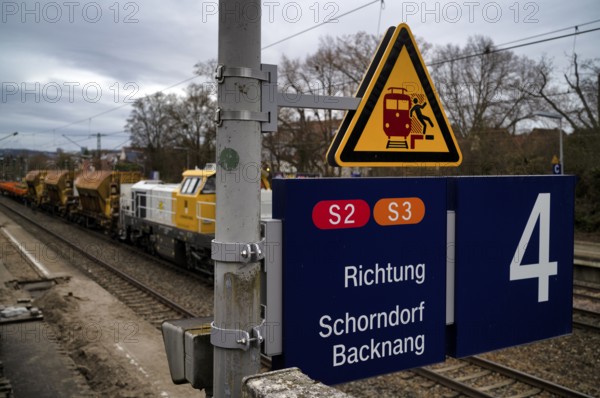 Work on the railway line, implementation of digital nodes between Waiblingen and Bad Cannstatt, line closure, construction site, for underground railway project Stuttgart 21, S21, main station, Sommerrain stop, S-Bahn S2 and S3 sign, Stuttgart, Baden-Württemberg, Germany