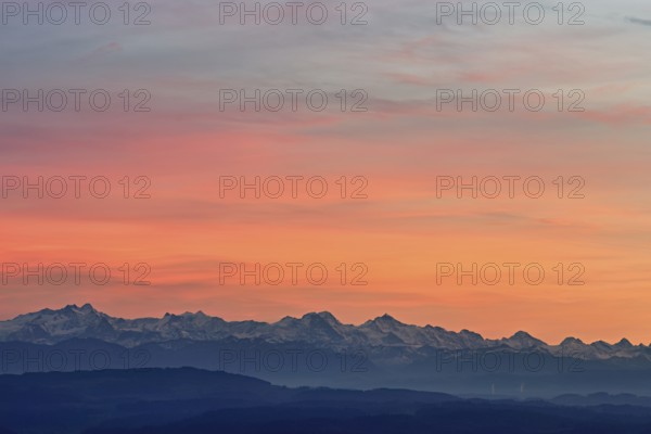 Red clouds over the Alps, Müswangen, Canton of Lucerne, Switzerland