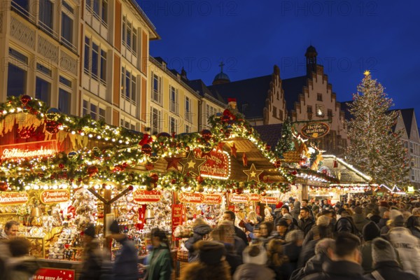 Passers-by stroll through the Christmas market in Frankfurt am Main, Römerberg, Frankfurt am Main, Hesse, Germany