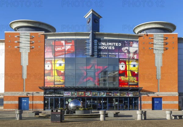 Cineworld multiplex cinema modern leisure development buildings, Cardinal Park, Ipswich town centre, Suffolk, England, UK