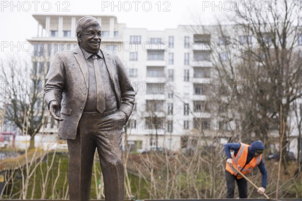 Walter Lübcke memorial at the erection of Walter Lübcke Platz in front of the Konrad Adenauer Haus, the party headquarters of the Christian Democratic Union (CDU) on 02.12.2025. The square was erected by the Centre for Political Beauty (ZPS) and approved by the Berlin Mitte district office for two years. Walter Lübcke was a member of the Hessian state parliament for the CDU and was murdered by an AfD supporter on 2 June 2019
