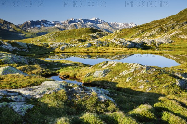 View of the Grimsel Pass with the Ticino Alps and Corno Cieco in the background, Switzerland