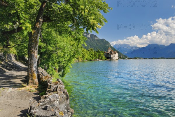 Chillon Castle on Geneva near Veytaux, Canton of Vaud, . switzerland
