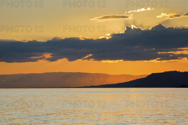 Colorful sunset over Lake Geneva, near Montreux, Canton of Vaud, . switzerland