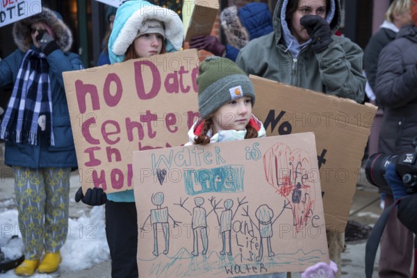 Saline, Michigan USA - 1 December 2025 - Rural Michigan residents rally against the $7 billion Stargate data center planned on southeast Michigan farm land. Protesters say the Data Center is being fast tracked by DTE Energy, the large electric utility, and that it could raise residential electricity rates and endanger the water supply