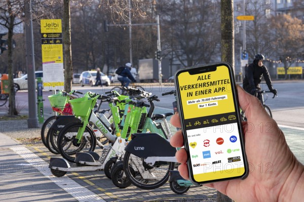 Jelbi Station der Berliner Verkehrsbetriebe, BVG, here BVG customers can combine various mobile sharing and public transport offers, providers of various e-scoots, bike offers, taxis, bus, train, via an app, Germany