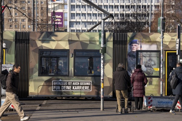 Streetcar on Alexanderstraße in Berlin, advertising for the Bundeswehr, personnel advertising, military service, Germany