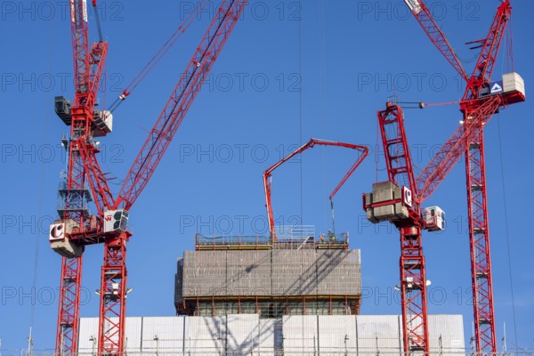 Construction site of the Covivio high-rise building near Alexanderplatz in Berlin, mixed use of apartment, offices, retail and a daycare center, Germany