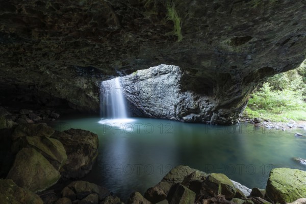 Natural Bridge Springbrook National Park Waterfall in the Basalt Cave, Queensland Gondwana Rainforest World Heritage Site, Australia